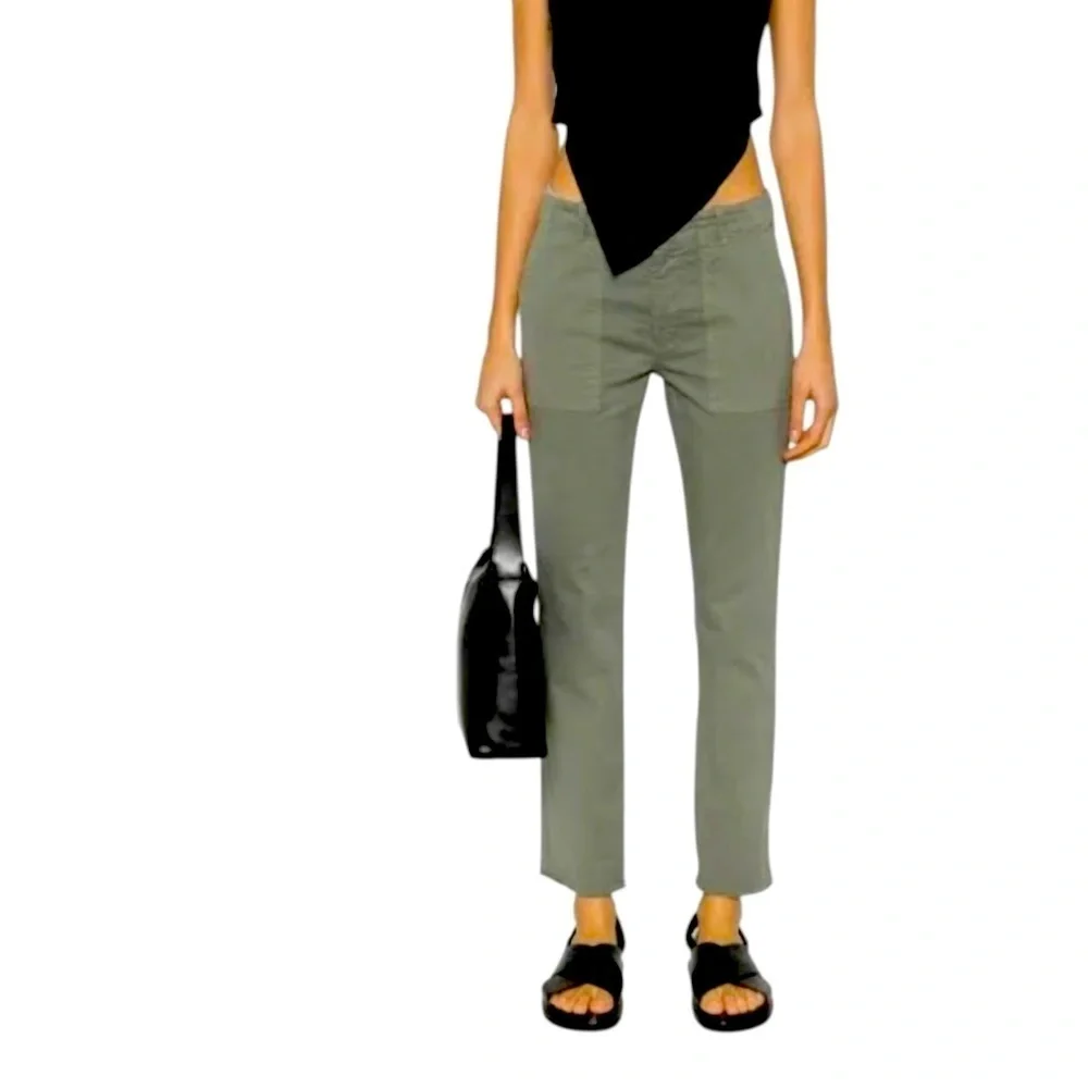 NiLi Lotan Raw Hem‎ Crop Cotton Stretch Twill Pant in Green
